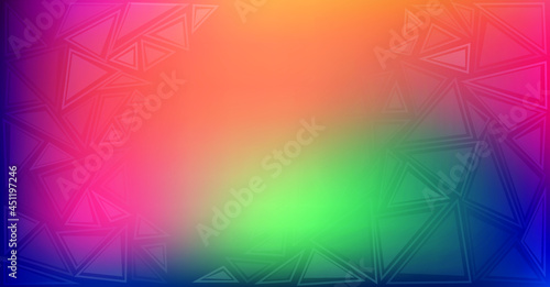 Abstract decorative geometric background from translucent triangles of different sizes. Beautiful rainbow colorful vector screensaver.