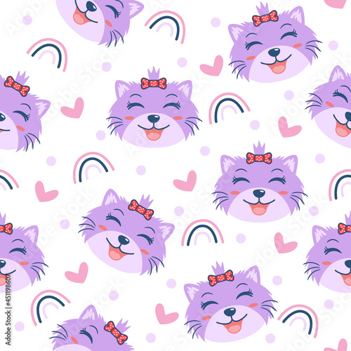 Cute kitten with love pattern illustration design