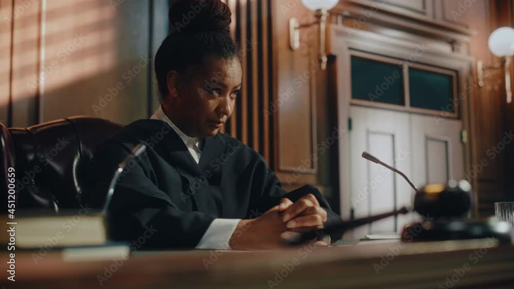 Court of Law Trial: Honorable Female Judge Discussing Pleaded Case