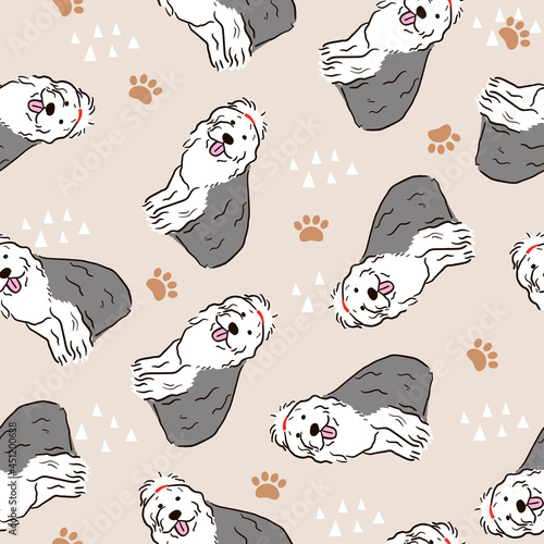 Old english sheepdog seamless pattern background vector illustration