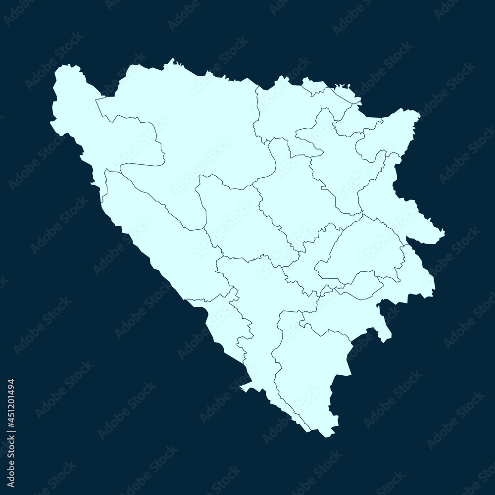 High Detailed Modern Blue Map of Bosnia Herzegovina on Dark isolated background, Vector Illustration EPS 10 High Detailed Modern Blue Map of Bosnia Herzegovina on Dark isolated background, Vector Illustration EPS 10