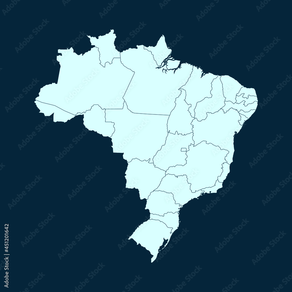 High Detailed Modern Blue Map of Brazil on Dark isolated background, Vector Illustration EPS 10 High Detailed Modern Blue Map of Brazil on Dark isolated background, Vector Illustration EPS 10