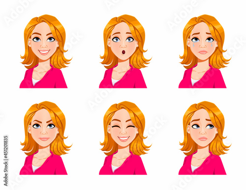 Face expressions of blond woman