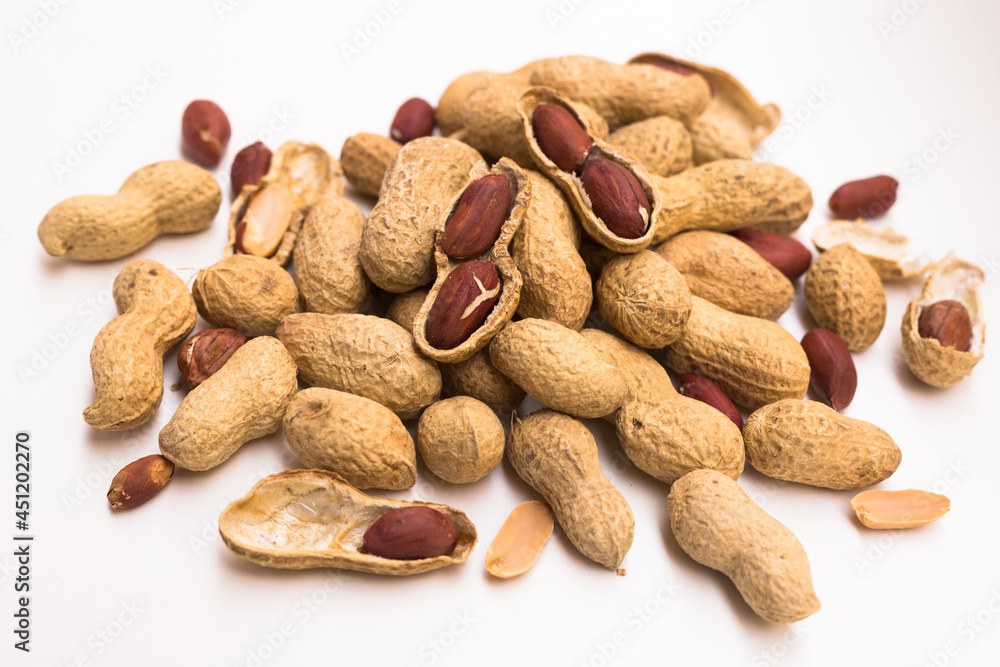 bunch of ecological peanuts on a white background bunch of ecological peanuts on a white background