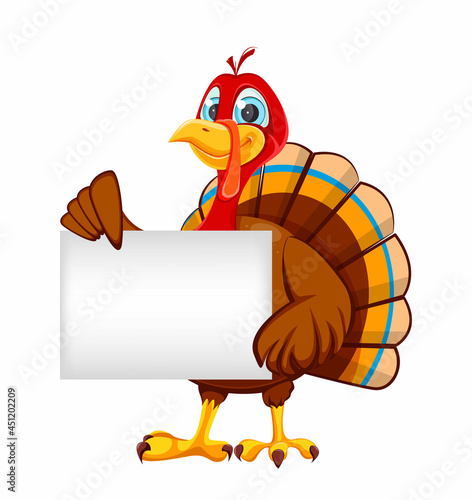 Happy Thanksgiving. Cartoon character turkey bird