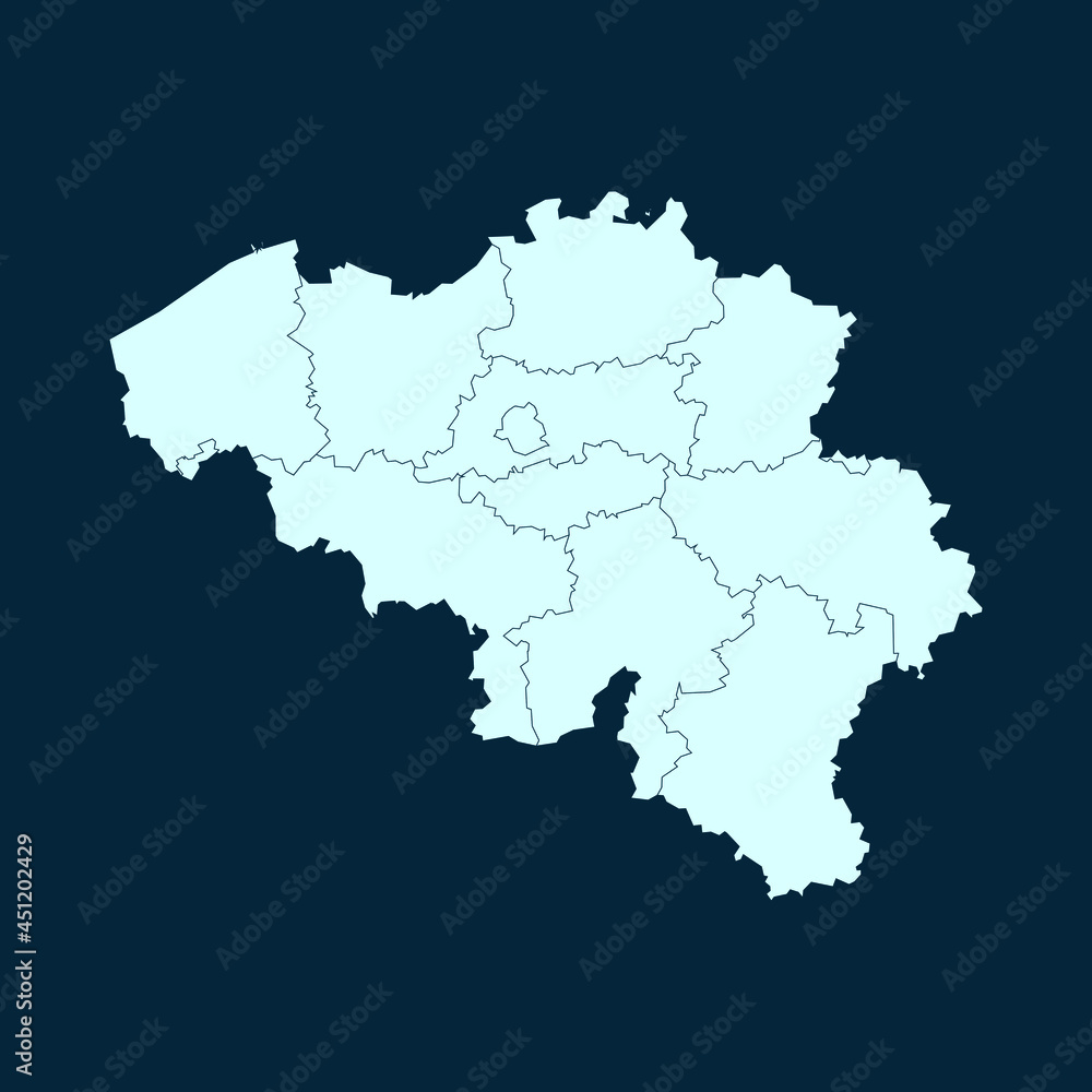 High Detailed Modern Blue Map of Belgium on Dark isolated background, Vector Illustration EPS 10	