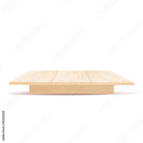 realistic wooden table with front view isolated on white background