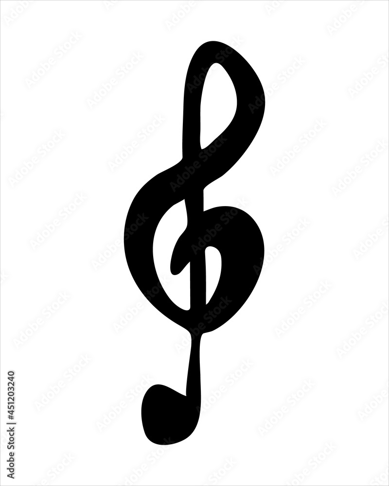 Hand drawn of treble clef. Music note sign icon. Simple vector icon. Black music clef icon. Vector illustration in cartoon in doodle style. Vector isolated on white background. Hand drawn of treble clef. Music note sign icon. Simple vector icon. Black music clef icon. Vector illustration in cartoon in doodle style. Vector isolated on white background.