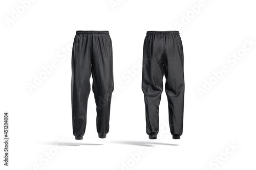 Blank black sport sweatpants mockup, front and back view