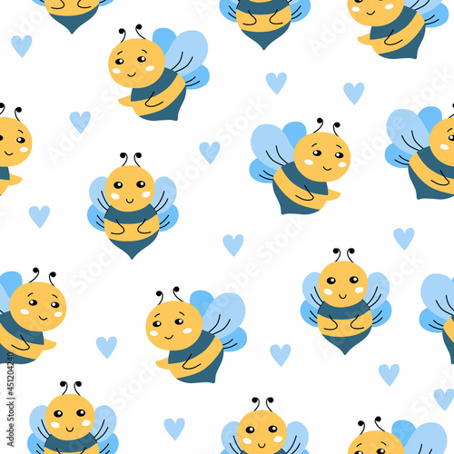 Seamless pattern with a cute bee.