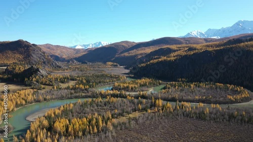 Drone video over autumn mountain landscape and forest. Altai, Kuraiskaya steppe photo