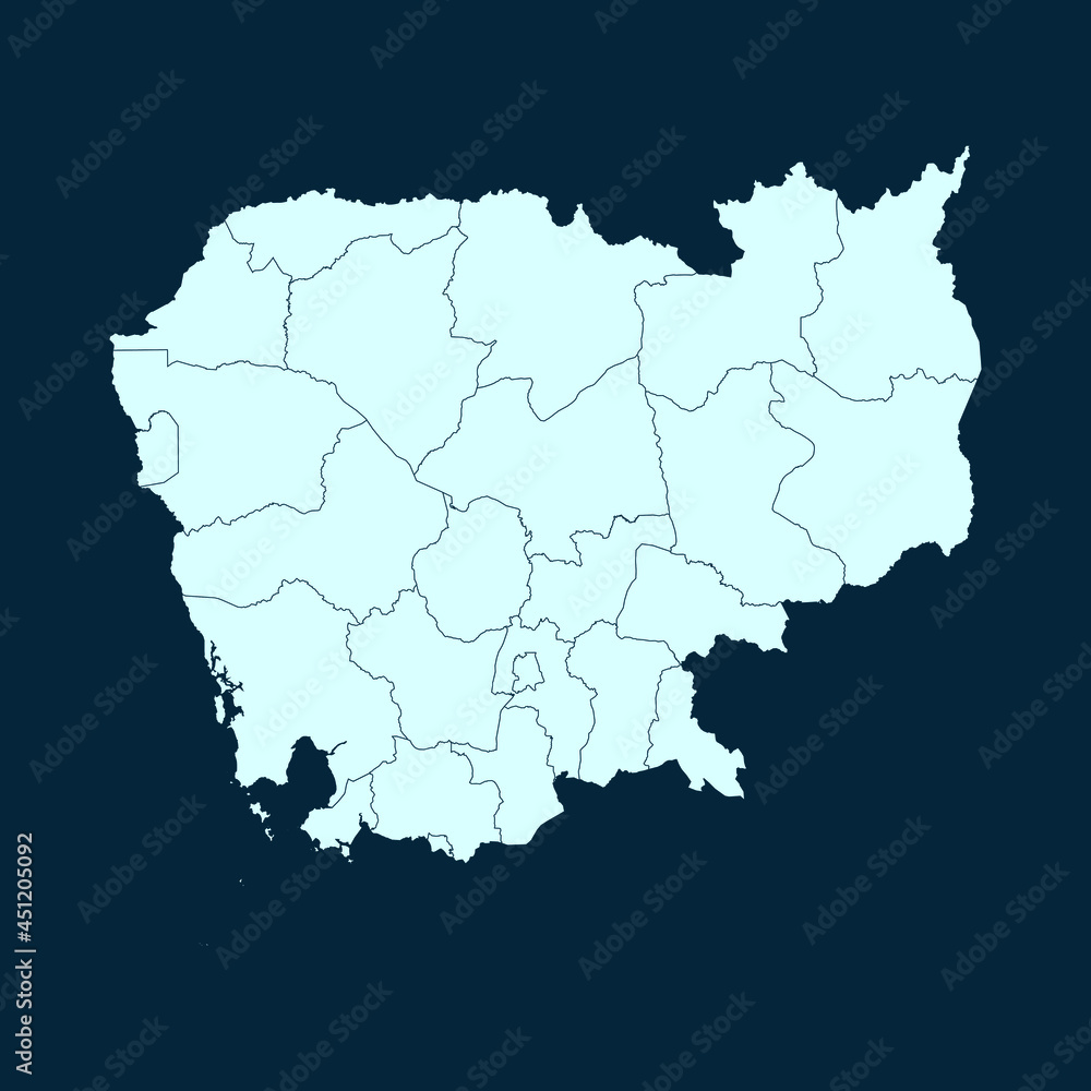 High Detailed Modern Blue Map of Cambodia on Dark isolated background, Vector Illustration EPS 10 High Detailed Modern Blue Map of Cambodia on Dark isolated background, Vector Illustration EPS 10
