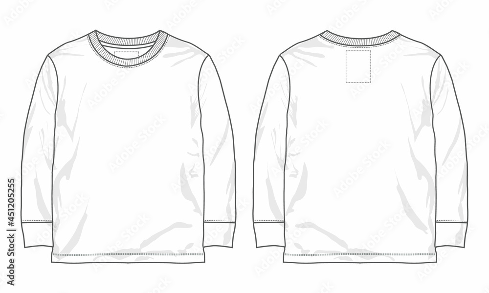 Long sleeve basic t-shirt Technical fashion sketch template Front and ...
