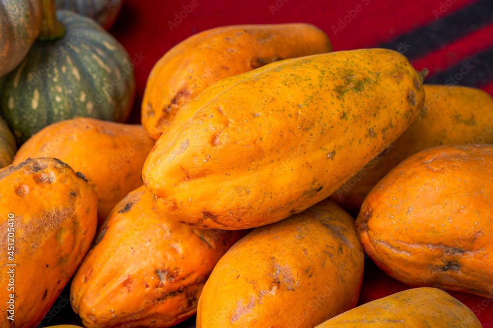 Tropical fruit, ripe papaya close-up