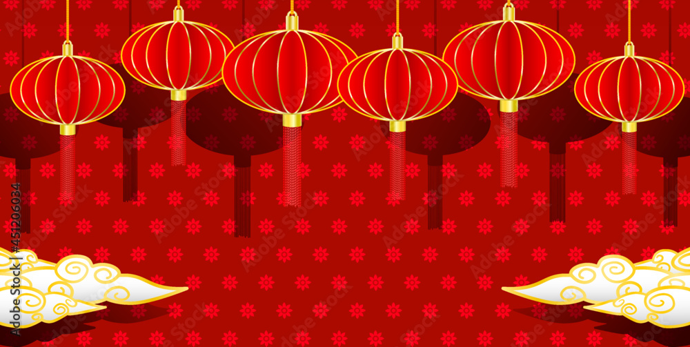 Lantern festival with clouds background, Chinese New Year background - obrazy, fototapety, plakaty 