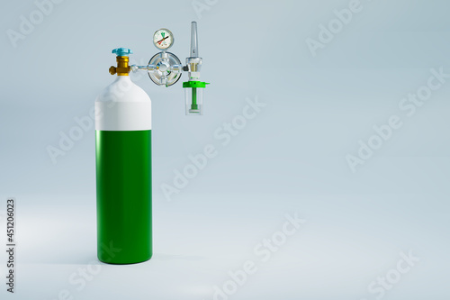 Oxygen tank for first aid lung therapy, 3d illustration rendering photo