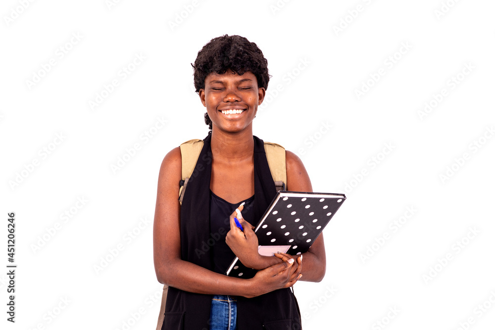 beautiful young happy student girl closing her eyes smiling. beautiful young happy student girl closing her eyes smiling.