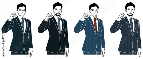 ガッツポーズを決めるスーツ姿の男性イラスト素材