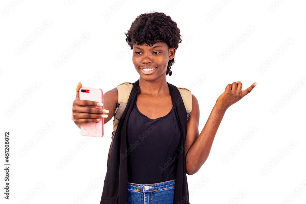 portrait of a young student with mobile phone, smiling portrait of a young student with mobile phone, smiling