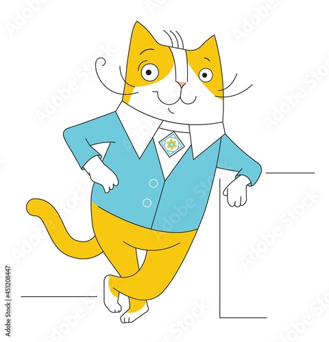  Character respectable  cute cat in a suit. Colorful vector illustration in cartoon style.