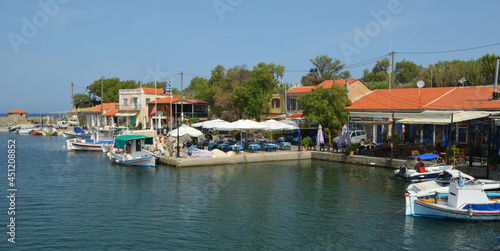 Molyvos Harbour with fishing boats and Restaurants 