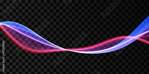 Blue and red abstract wave. Magic line design. Flow curve motion element. Neon gradient wavy illiustration.