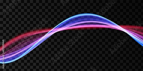 Blue and red abstract wave. Magic line design. Flow curve motion element. Neon gradient wavy illiustration.