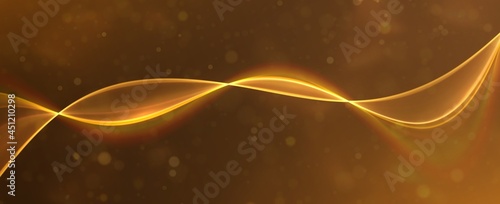 Golden abstract wave. Magic line design. Flow curve motion element. Neon gradient wavy illiustration.