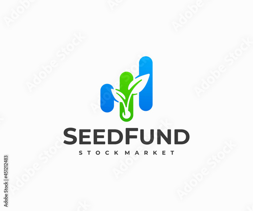 Finance growth chart logo design. Investment management vector design. Income growth with sprouting seed logotype
