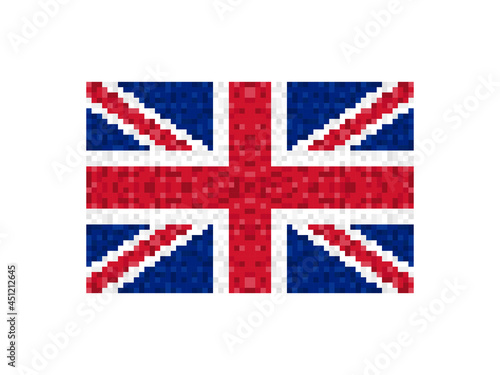 Flag of Great Britain pixel art. 8-bit Great Britain flag sign. Design for a festive banner and poster. Vector illustration