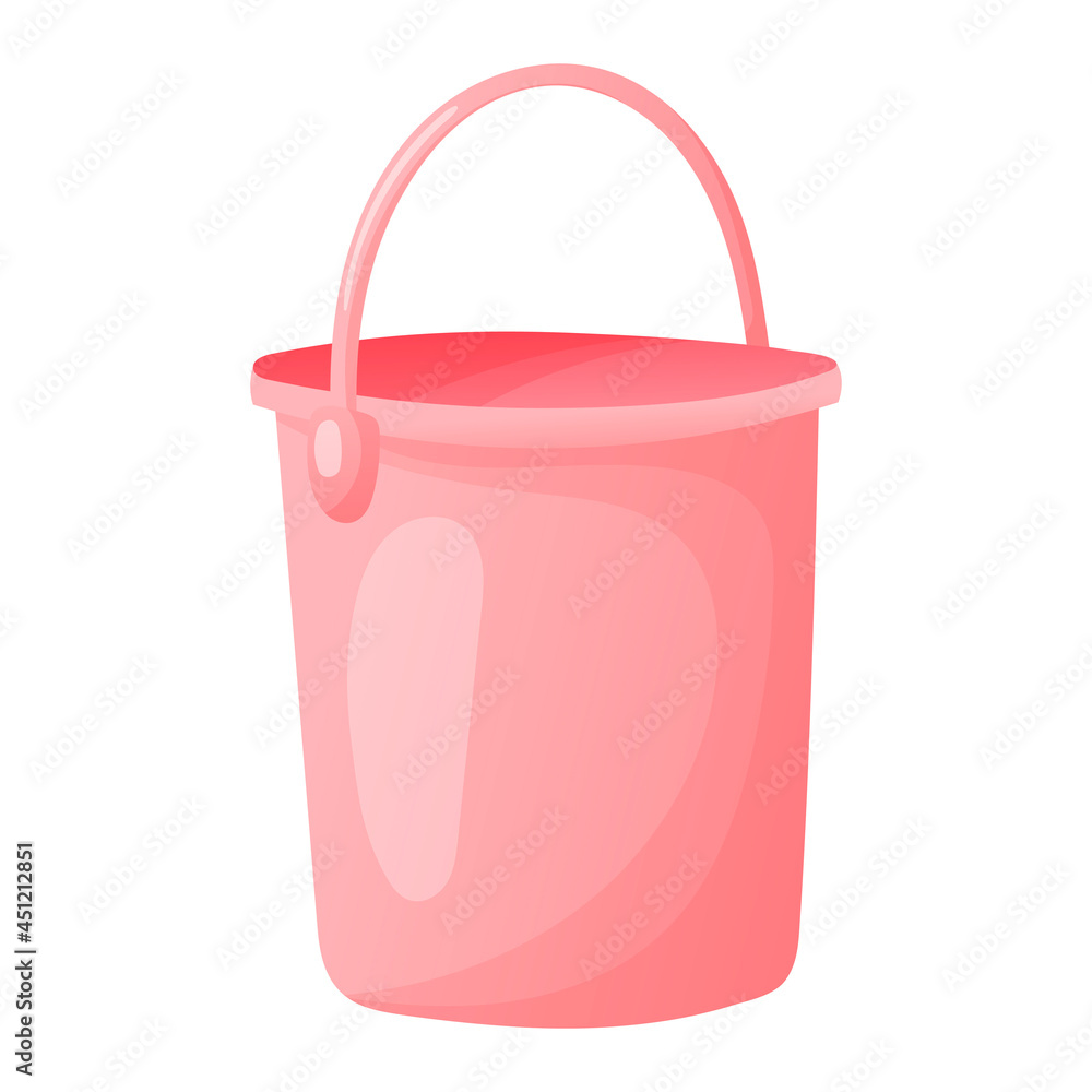 Vector isolated illustration of a pink plastic bucket. Equipment for cleaning and household chores. Vector isolated illustration of a pink plastic bucket. Equipment for cleaning and household chores.