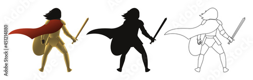 set of knight holding sword in three styles,vector illustration