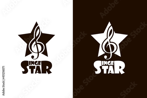 icons with singer star and treble clef isolated on white and black background