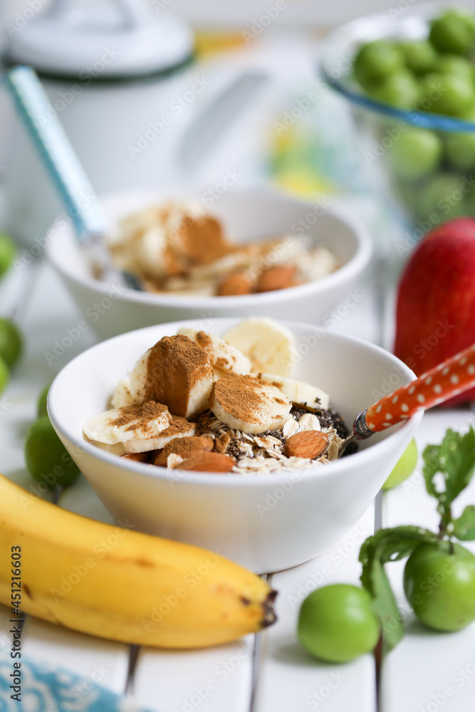 diet breakfast bowl with oatmeal with yogurt diet breakfast bowl with oatmeal with yogurt