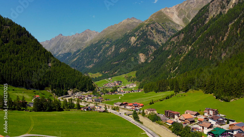 Famous village of Soelden in Austria - Solden from above - travel photography by drone