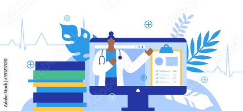 Doctor computer video call consultation concept