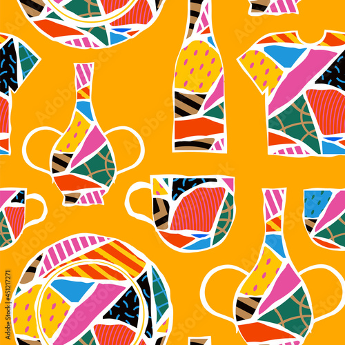 Colorful broken home object seamless pattern