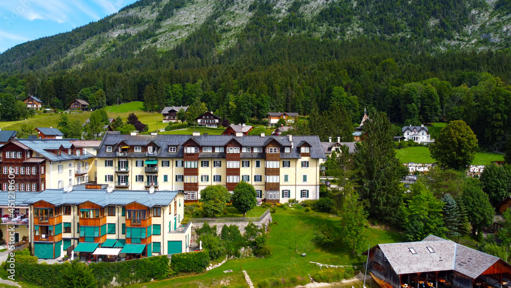 The village of Altaussee in Austria - aerial view - travel photography by drone