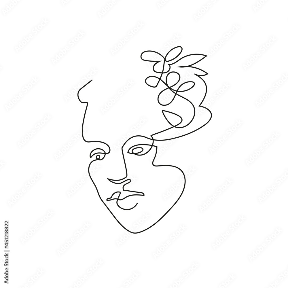 Female face drawn in one line. Continuous line. Vector illustration in a minimalistic style.