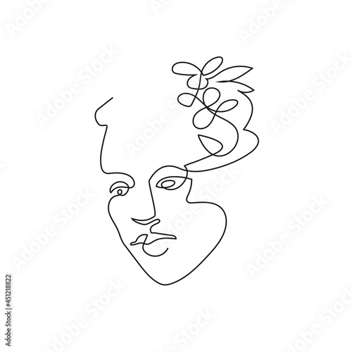 Female face drawn in one line. Continuous line. Vector illustration in a minimalistic style.