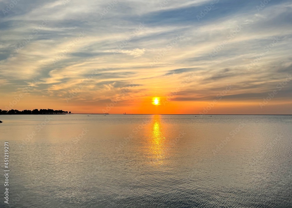 Sunrise over Lake Michigan from Milwaukee shoreline