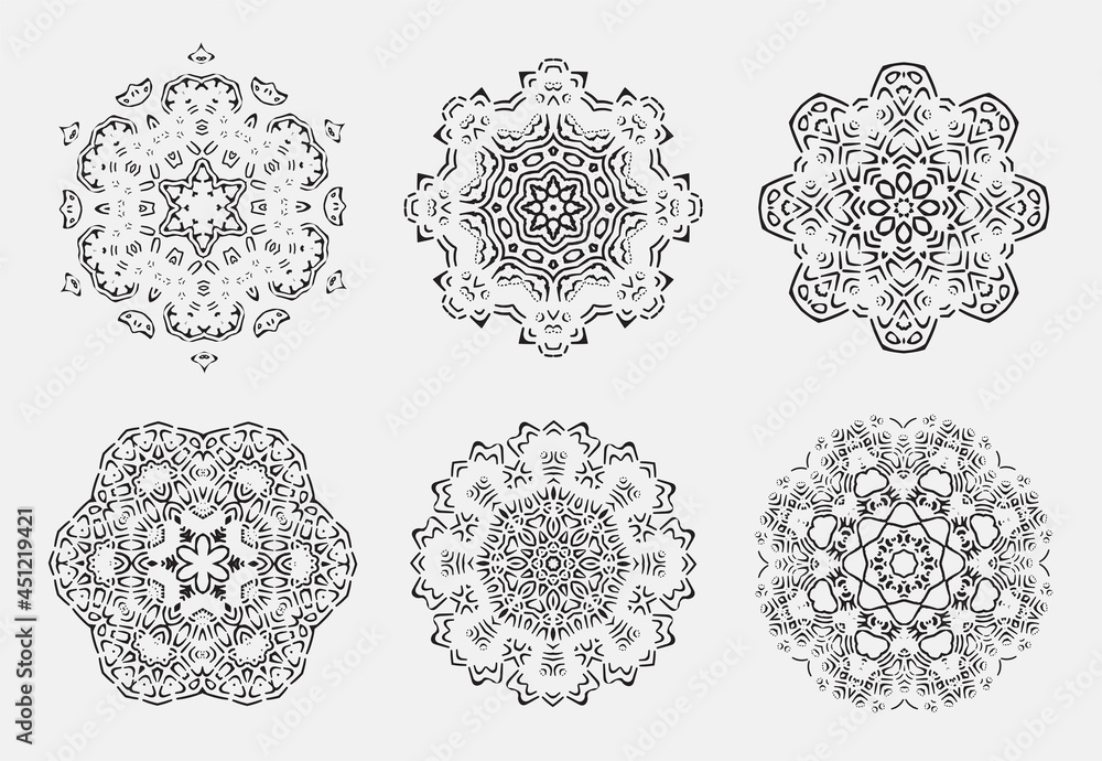 Mandala burst lined vintage shapes.