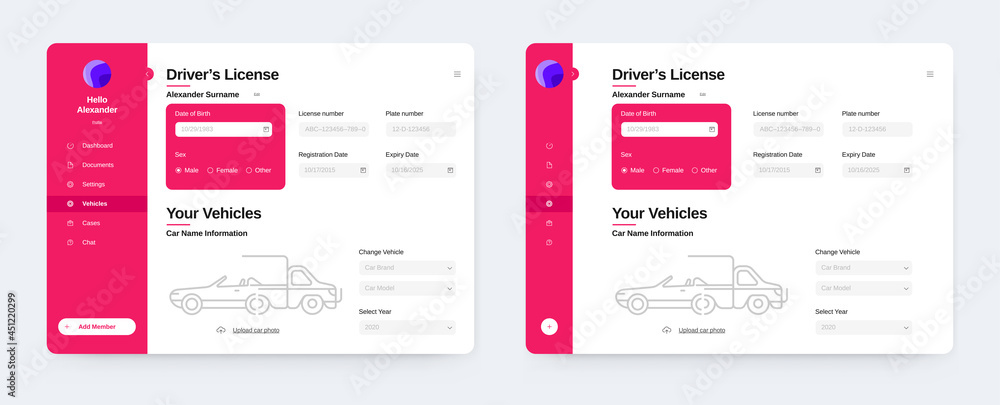 Car Insurance App Design. Application Interface. Vector. User Interface. Insurance Website.