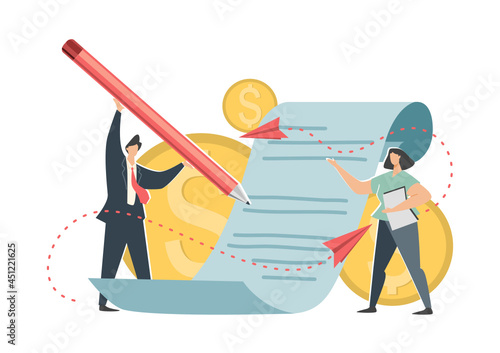 Financial Terms and Conditions businessman signing a contract Contract agreement concept. Vector illustration.