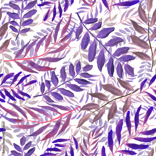 Watercolor seamless pattern with vintage leaves. Beautiful botanical print with colorful foliage for decorative design. Bright spring or summer background. Vintage wedding decor. Textile design. 