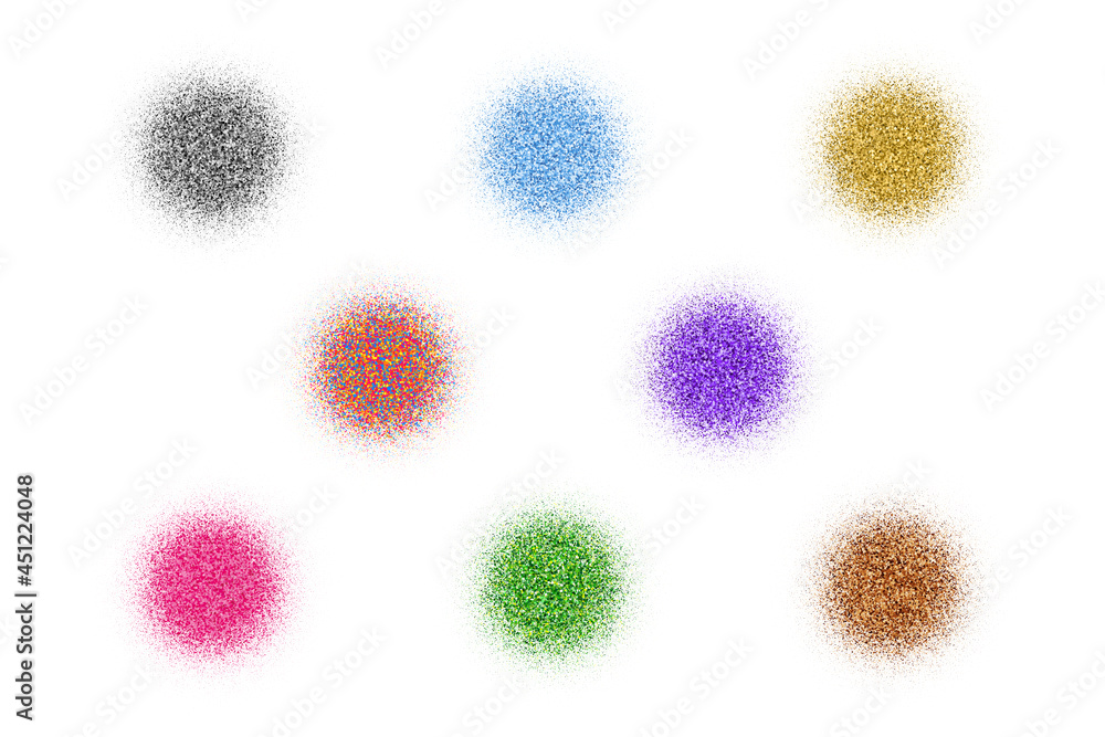 Set Of Round Colorful Explosion Of Confetti. Grainy Abstract Multicolored Texture Isolated On White Background. Flat Design Element. Vector Illustration, Eps 10. Set Of Round Colorful Explosion Of Confetti. Grainy Abstract Multicolored Texture Isolated On White Background. Flat Design Element. Vector Illustration, Eps 10.