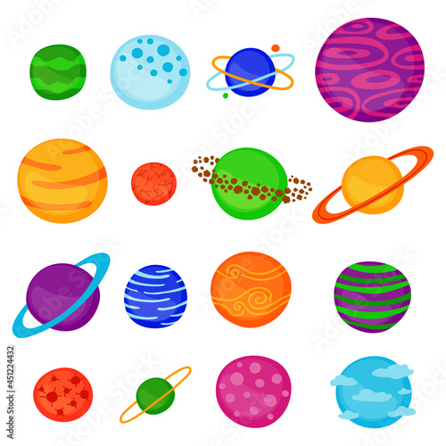 Collection of cartoon planets. © Minur
