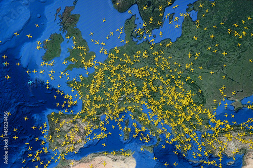 map of air traffic over the skies of Europe