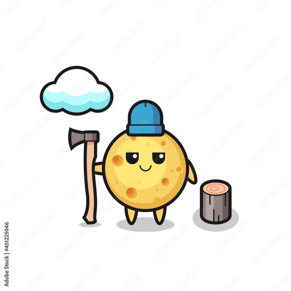 Fototapeta premium Character cartoon of round cheese as a woodcutter
