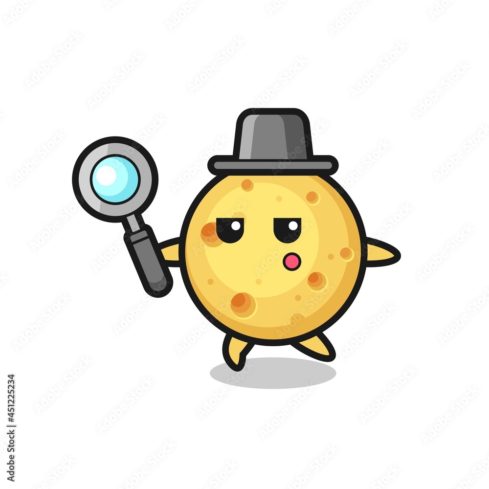 round cheese cartoon character searching with a magnifying glass round cheese cartoon character searching with a magnifying glass